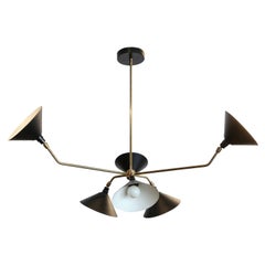 Araña personalizada de 6 brazos de metal negro y latón de estilo Midcentury by Adesso Imports