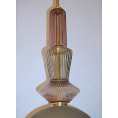 Custom 6 in Pole Organic Amethyst Gray Green Murano Glass Brass Pendant Light