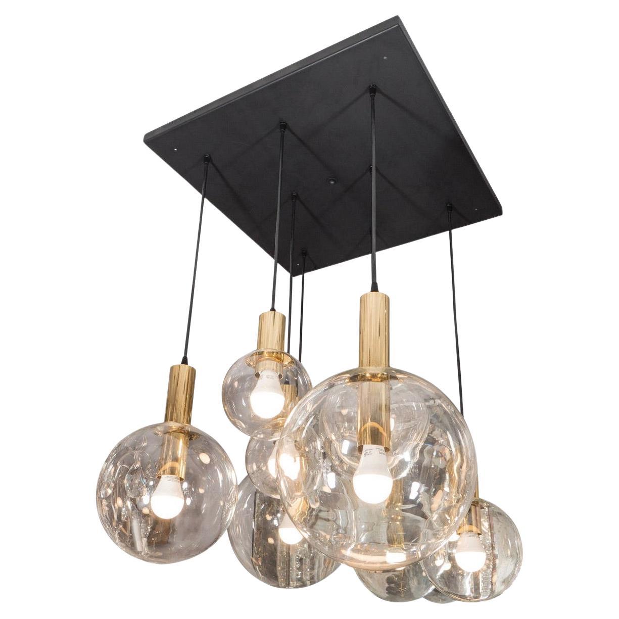 Custom 8 Globe Brass and Black Chandelier