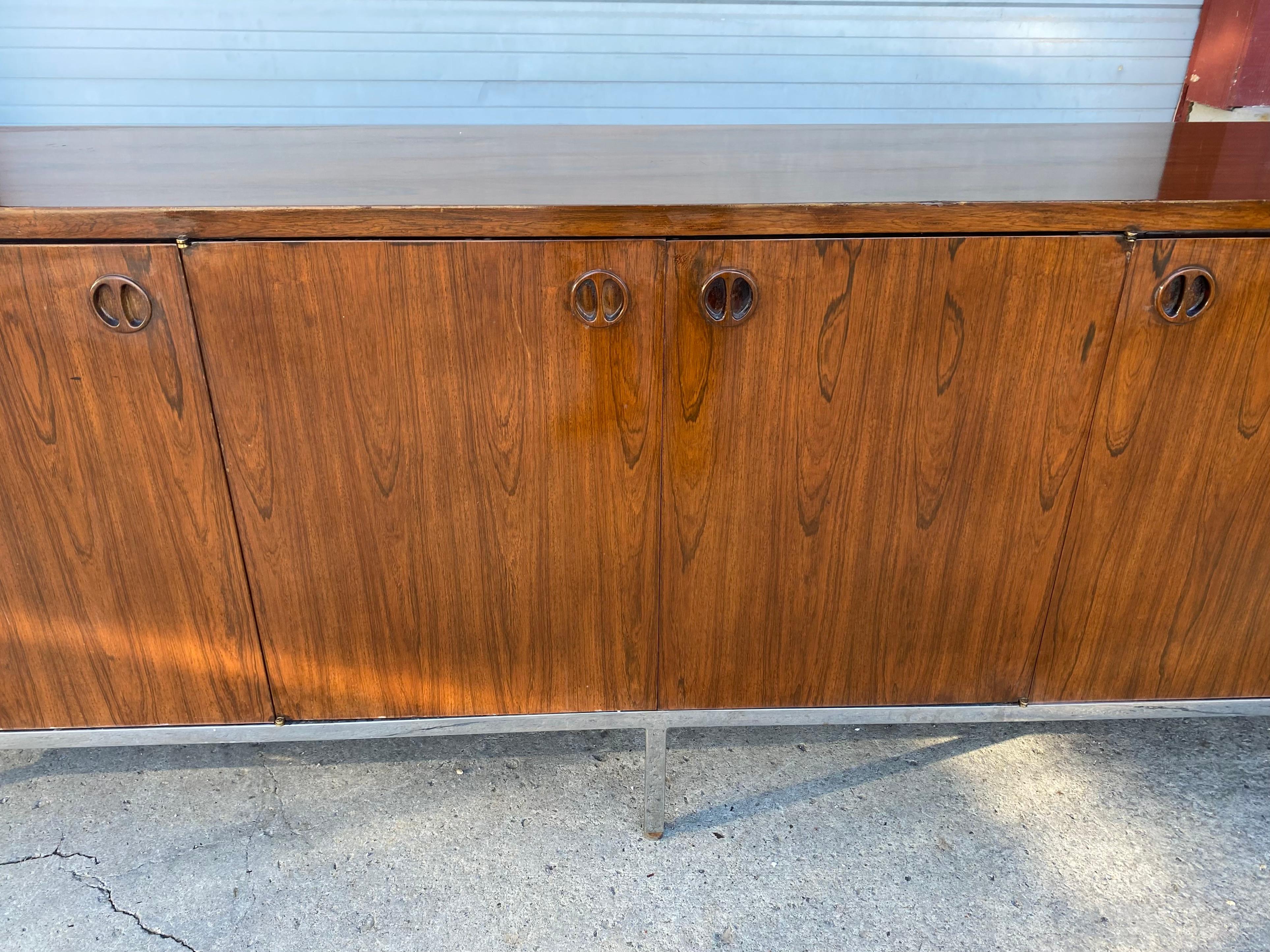 Custom Harvey Probber Rosewood / Lacquer and Steel Bi-Fold Door Cabinet For Sale 3