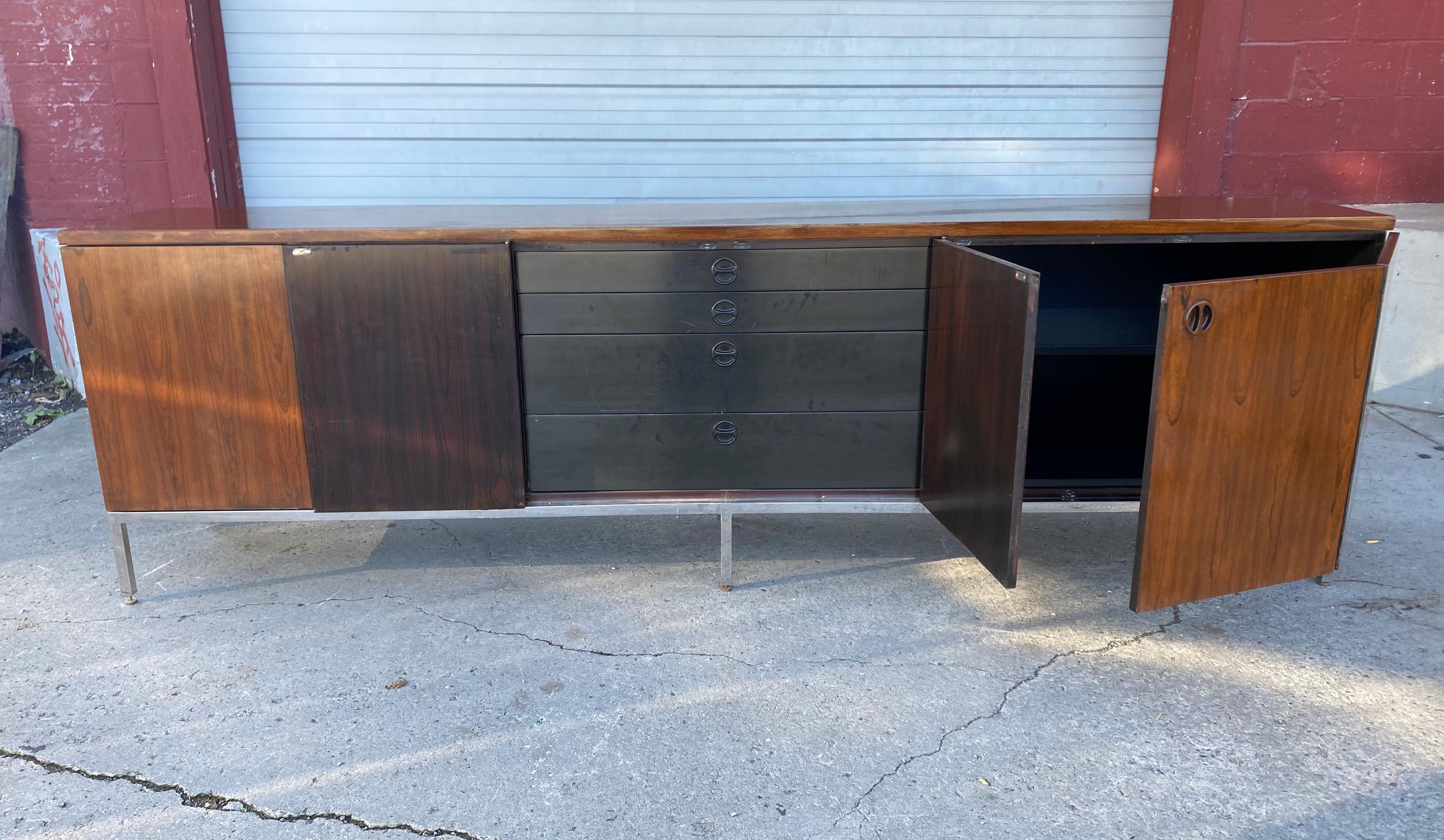 Custom Harvey Probber Rosewood / Lacquer and Steel Bi-Fold Door Cabinet For Sale 5
