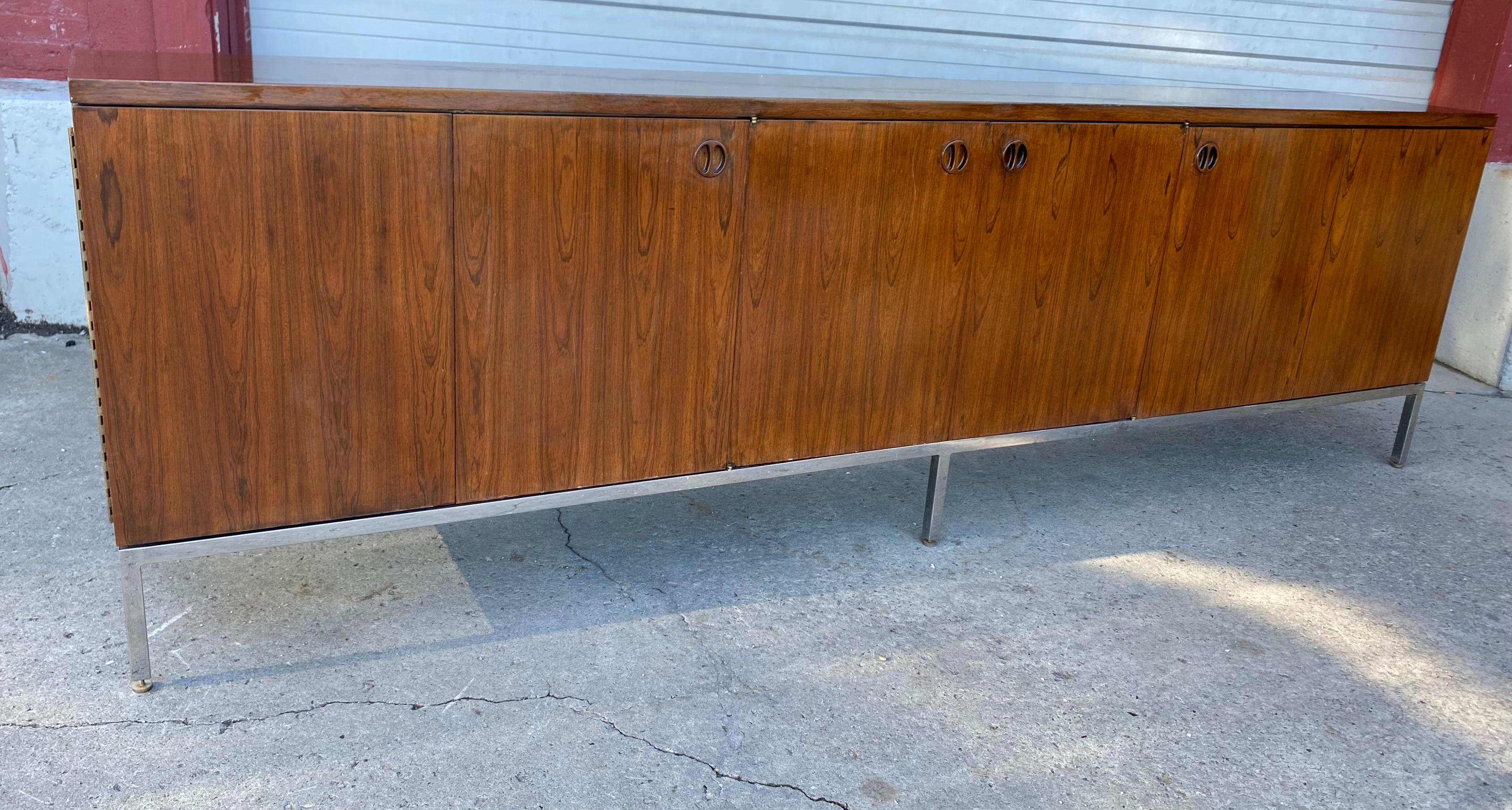 Mid-Century Modern Custom Harvey Probber Rosewood / Lacquer and Steel Bi-Fold Door Cabinet For Sale