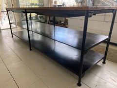 Custom Industrial Iron Base Teak Top Kitchen Island
