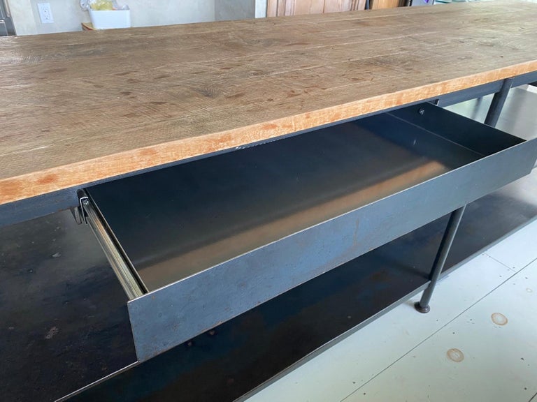 Custom Industrial Iron Base Teak Top Kitchen Island For ...