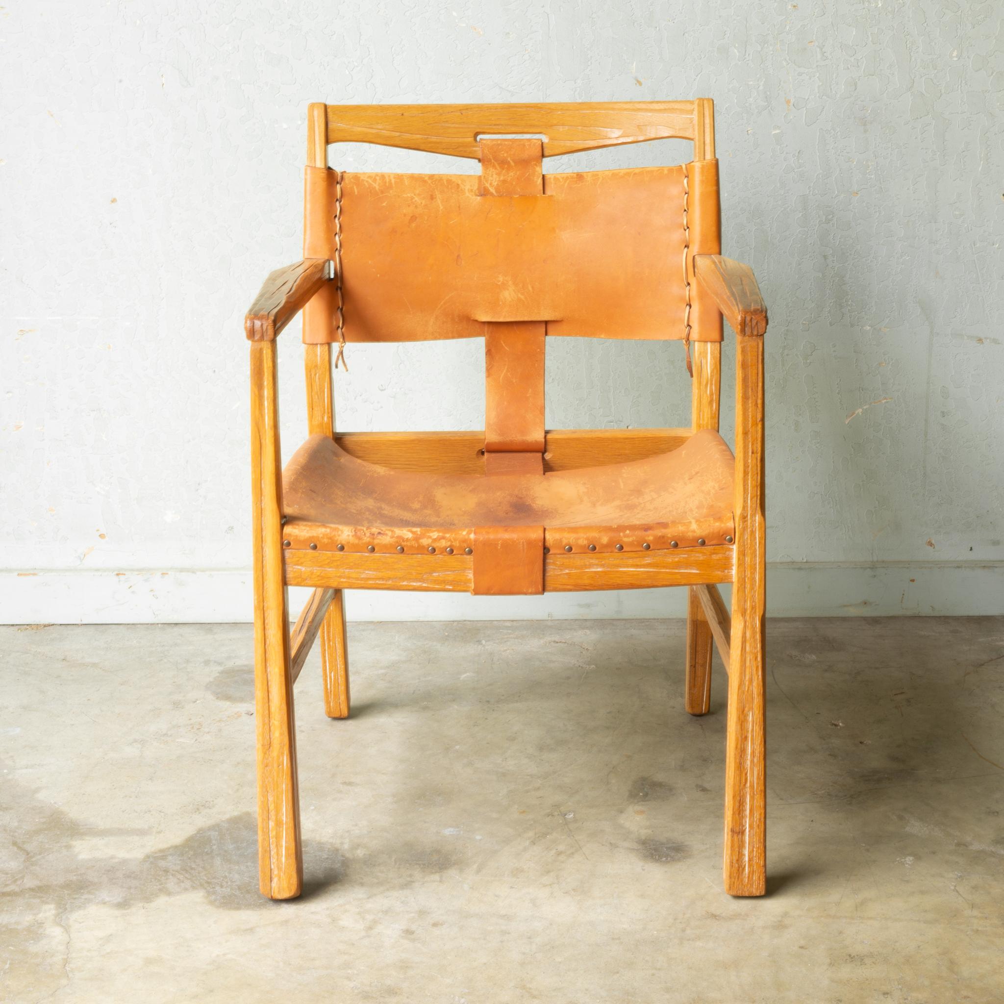 About

A Cerused white oak armchair with brass rivets, whip stitching, leather seat and back and one central leather strap running from the back of the chair to the front seat.

A. Brandt chairs were all custom made so each set is