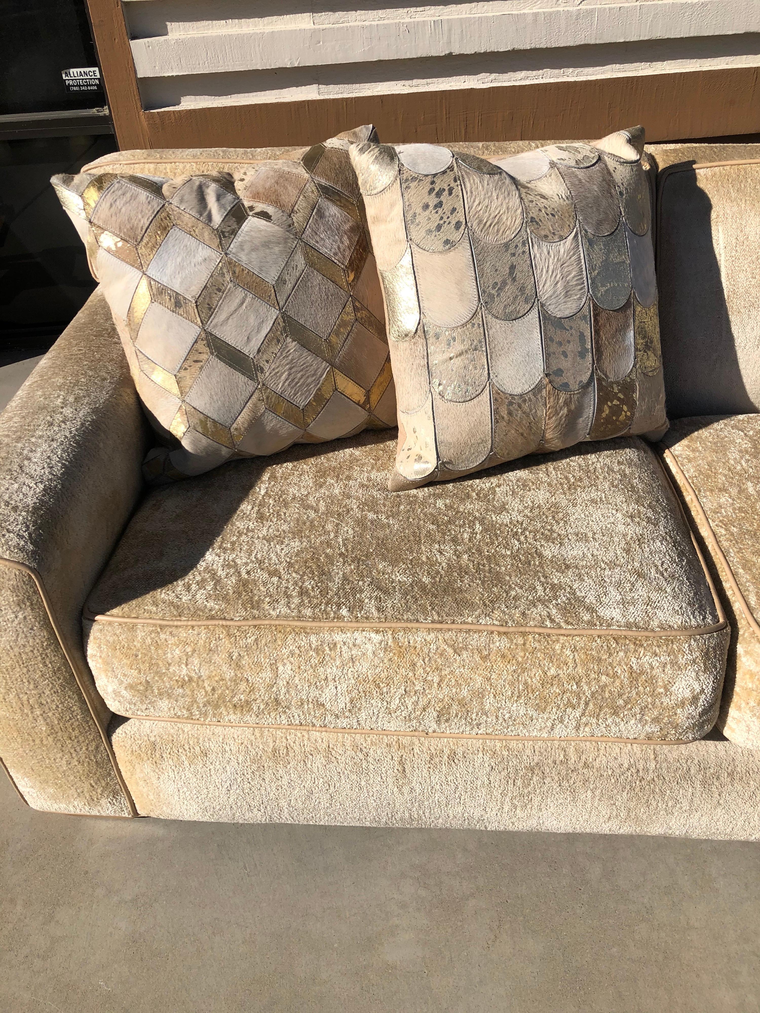 This beautiful sofa made by A. Rudin in Los Angeles was custom ordered from an amazing Palm Springs residence. Very much done in the modern style of Jean Michel Frank. As comfortable as it is good looking. Soft chenille has a NAP like velvet. Color