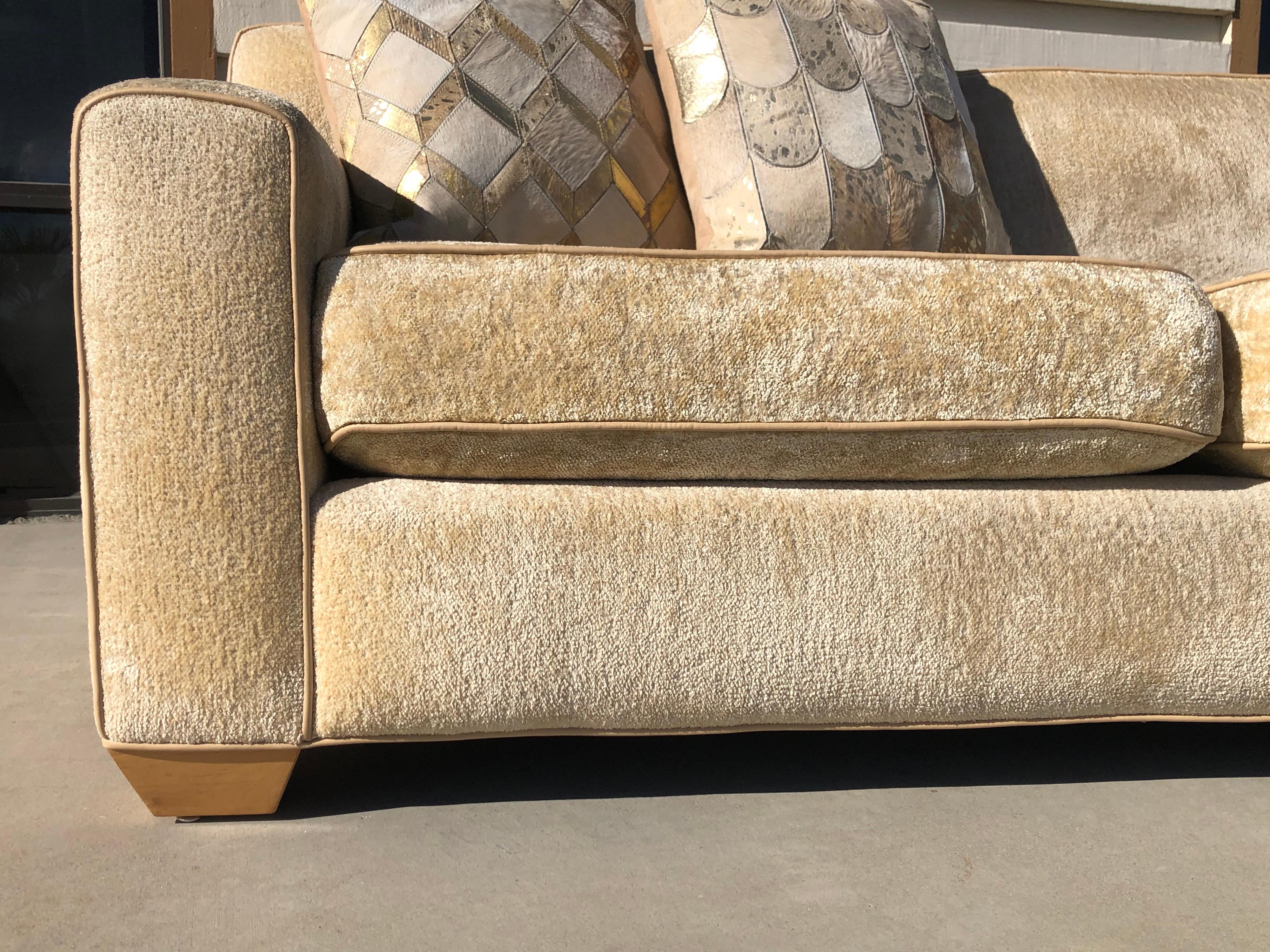 Hand-Crafted Custom A. Rudin Sofa in Beige Soft Chenille from Palm Springs Estate