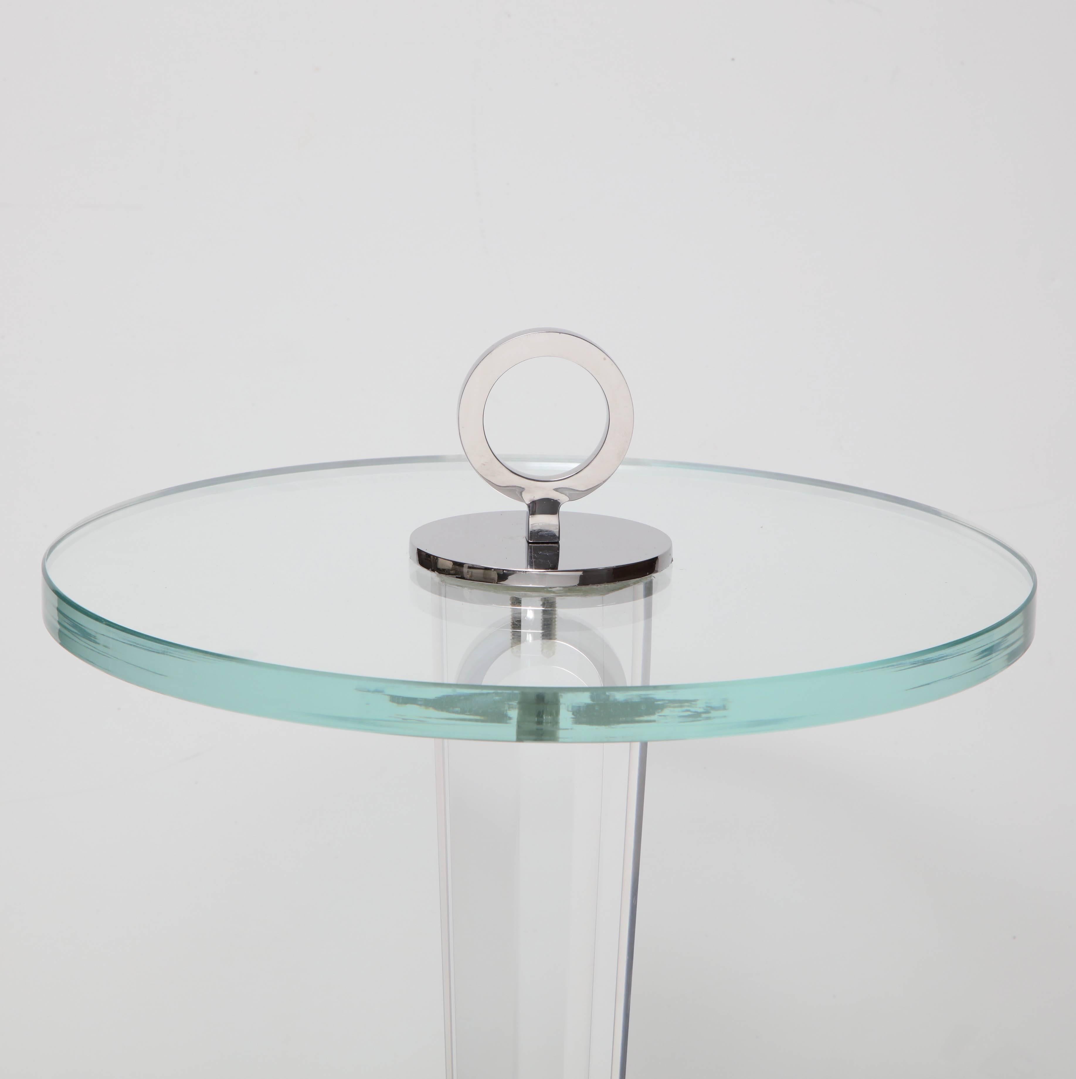 American Custom Acrylic Occasional Table with Glass Top and Plated Nickel Ring