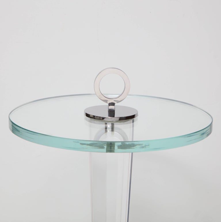 Custom Acrylic Occasional Table with Glass Top and Plated Nickel Ring