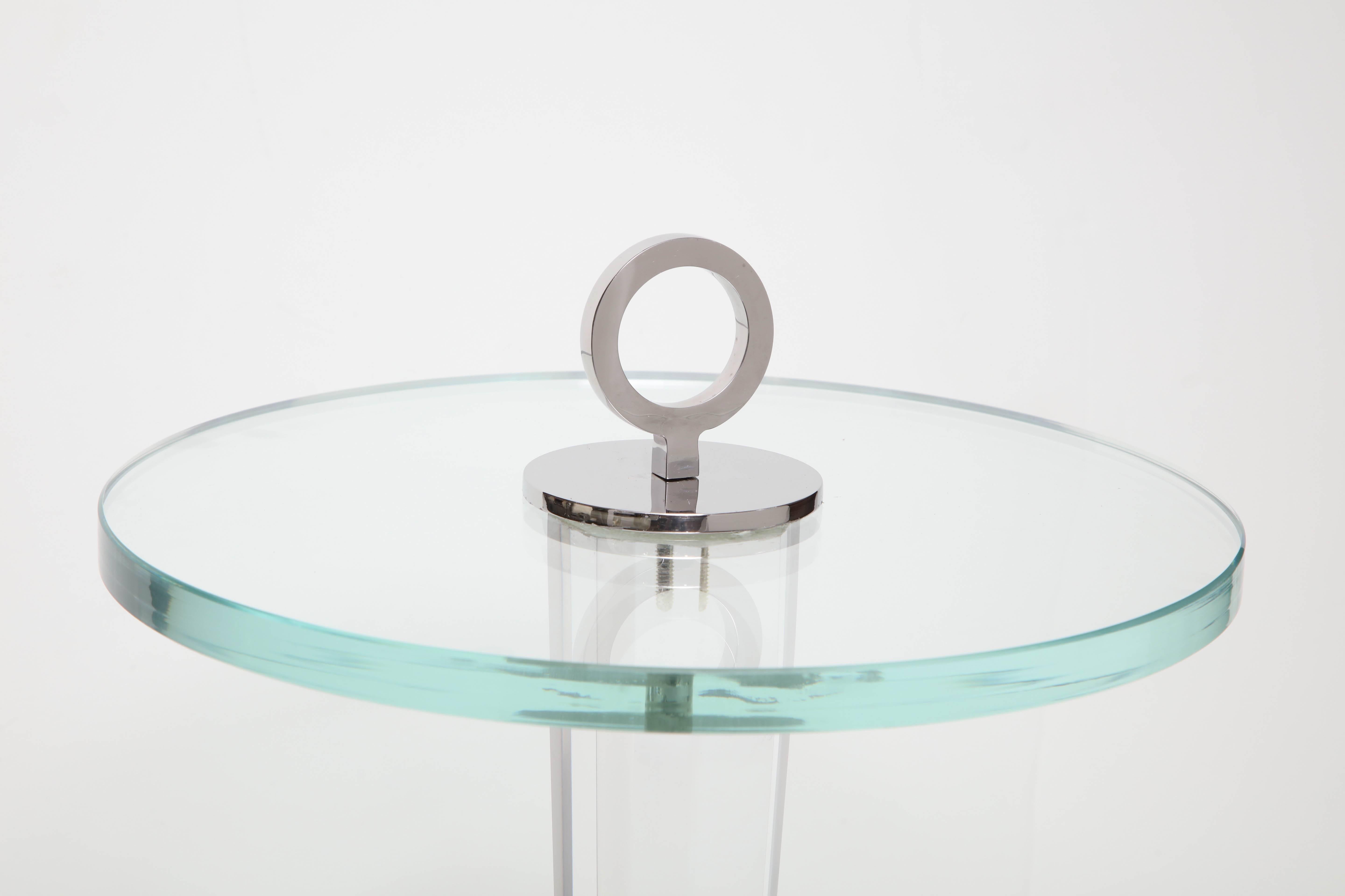 Custom Acrylic Occasional Table with Glass Top and Plated Nickel Ring In New Condition In New York, NY