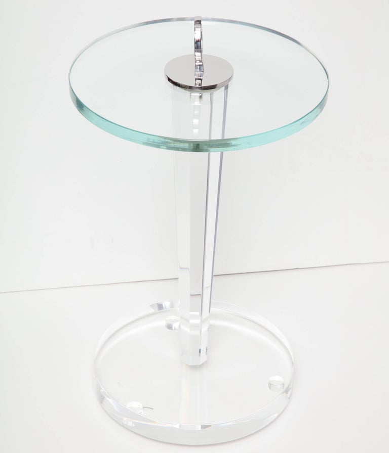 Custom Acrylic Occasional Table with Glass Top and Plated Nickel Ring