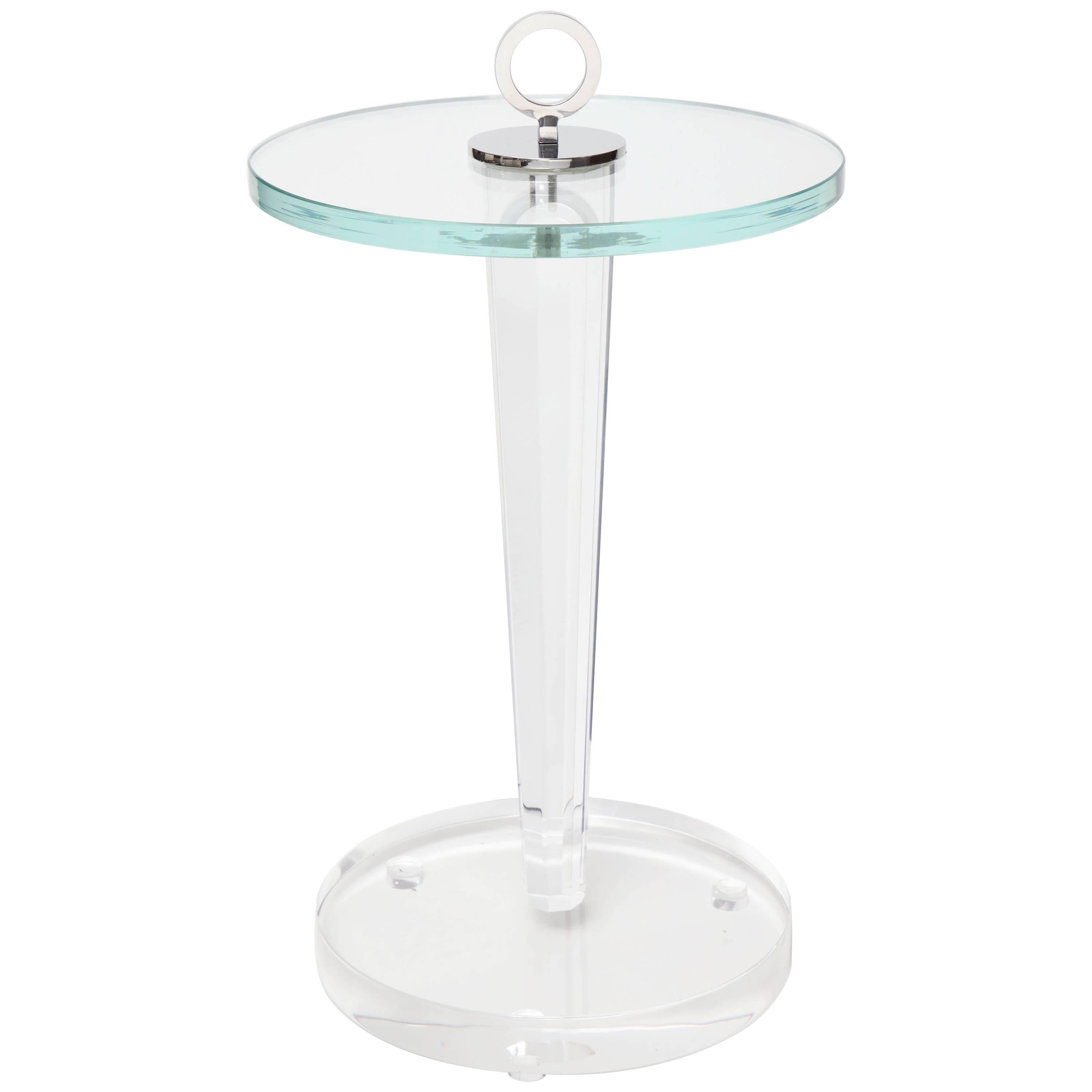 Custom Acrylic Occasional Table with Glass Top and Plated Nickel Ring