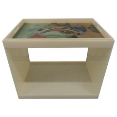 Custom Acrylic Table with Tray Top with Reverse Glass Painted Art