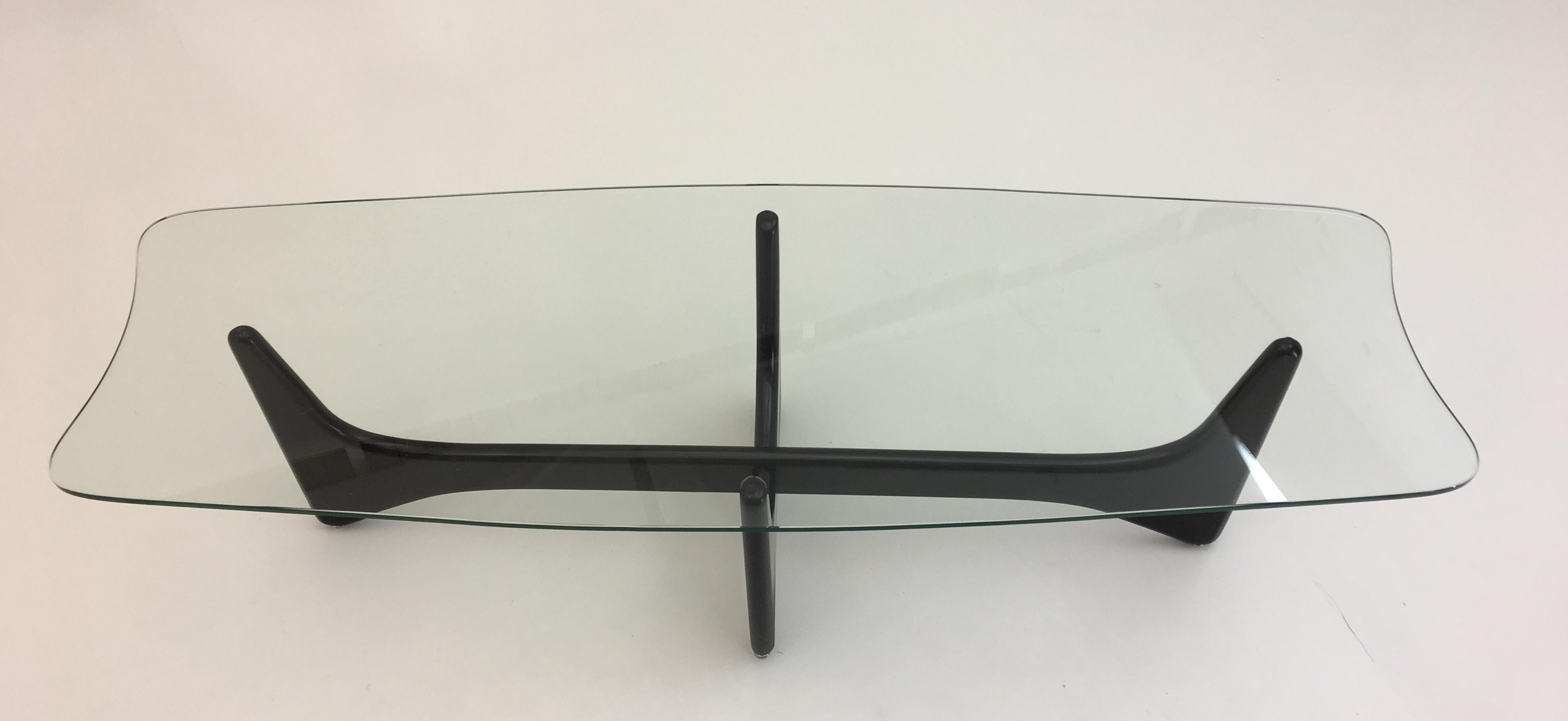Mid-Century Modern Custom Adrian Pearsall Glass Coffee Table in Black Lacquer