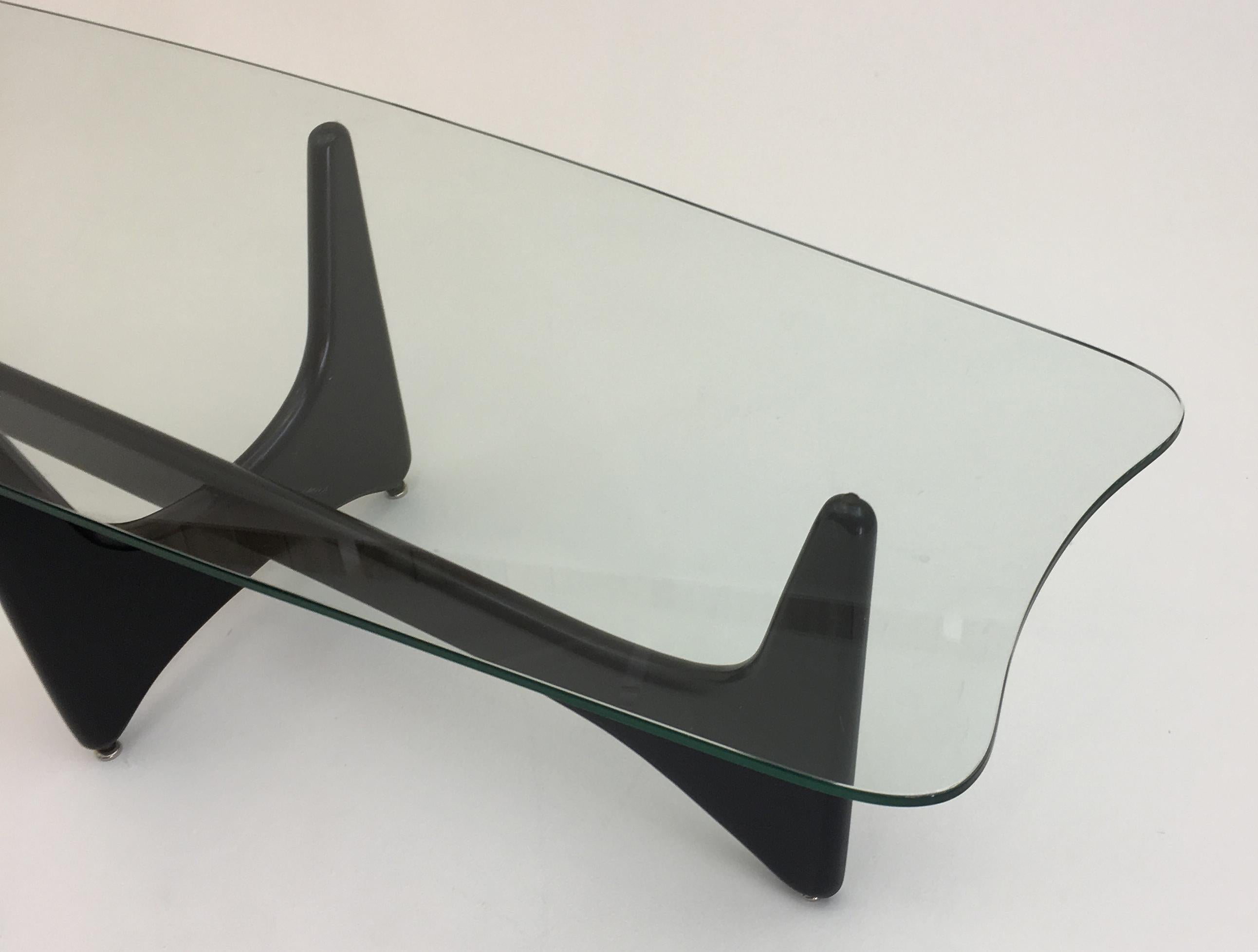 American Custom Adrian Pearsall Glass Coffee Table in Black Lacquer