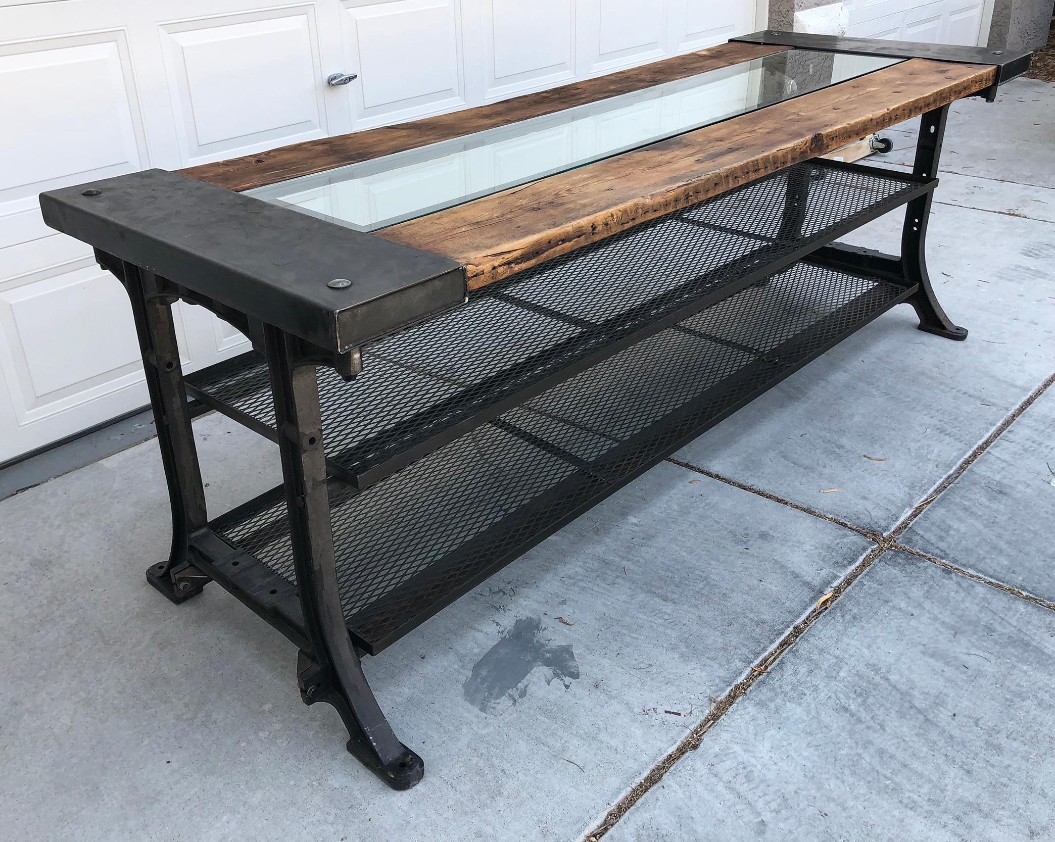 Custom Allsaints Spitalfields Industrial Modern Dining or Display Table In Distressed Condition In Culver City, CA
