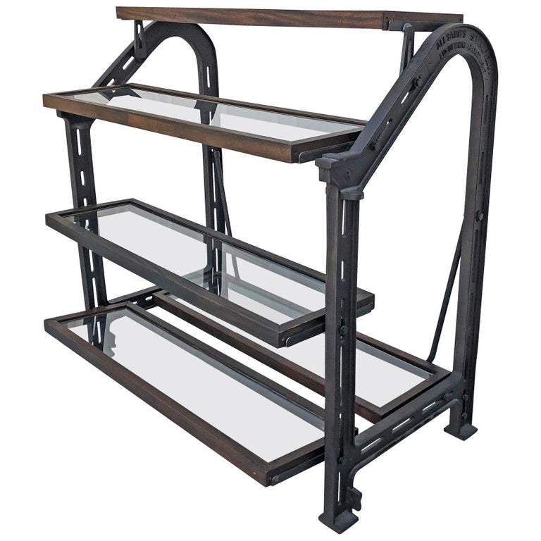 Custom AllSaints Spitalfields Walnut Iron and Glass Adjustable Shelving