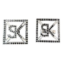 Gemelos Cuadrados de Oro Blanco Diamante Negro Alfabeto Personalizados