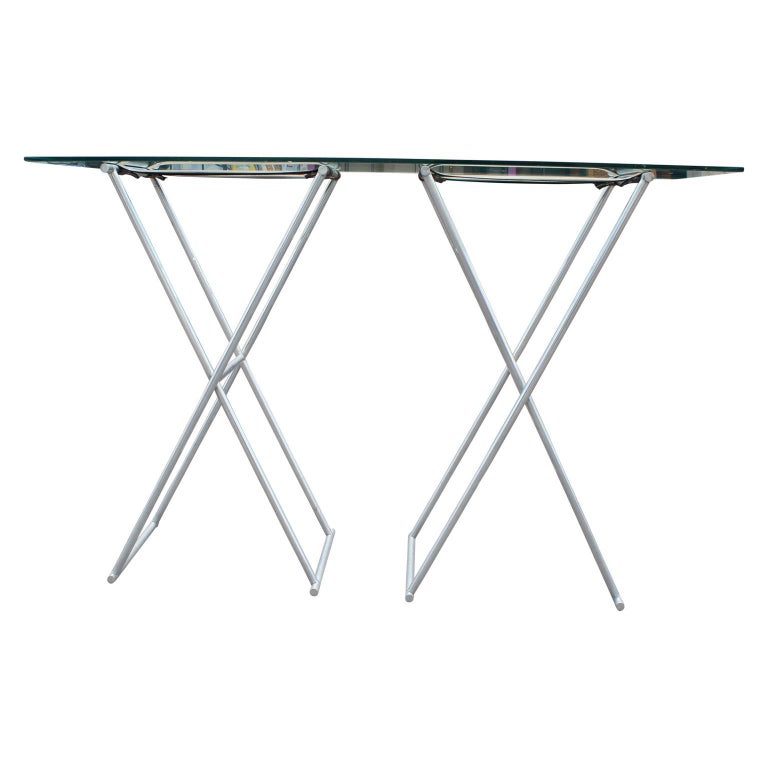 Custom Aluminum Folding Console Table with Leather Straps at 1stDibs