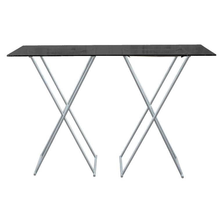 Custom Aluminum Folding Console Table with Leather Straps at 1stDibs
