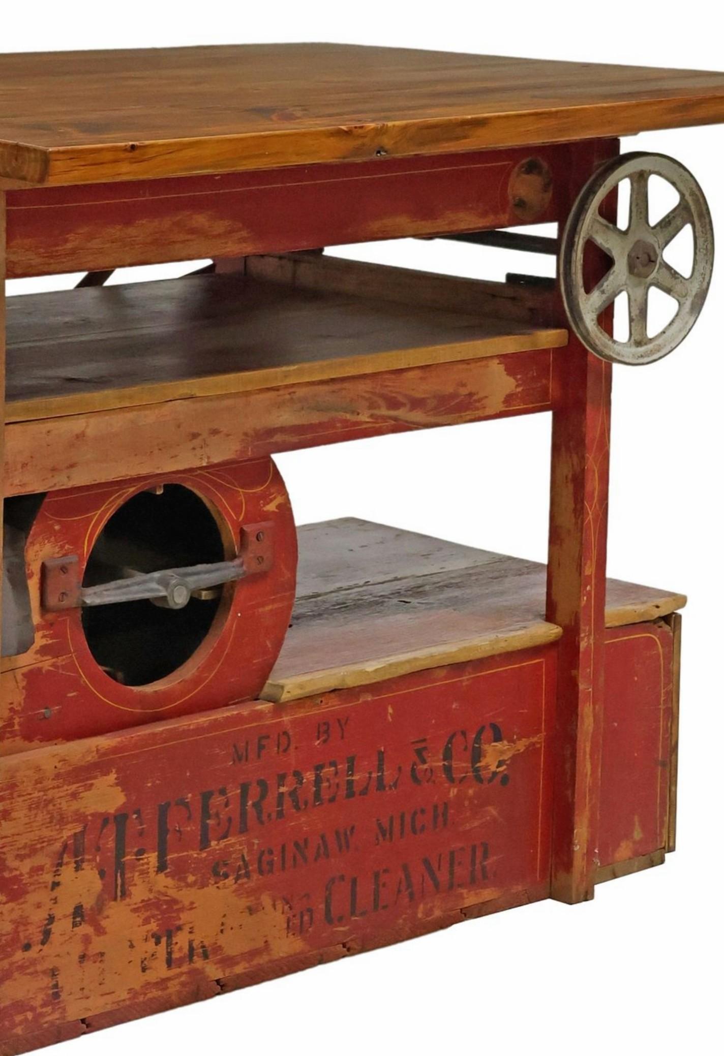 Custom American Antique Industrial Farm Clipper Now Work Table Kitchen Island en venta 5