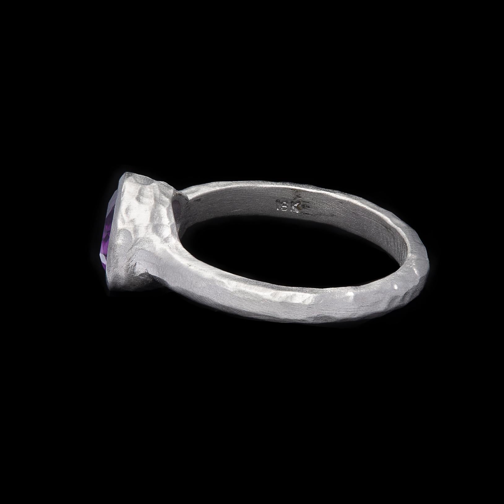 Oval Cut Custom Amethyst and 18 Karat White Gold Ring For Sale