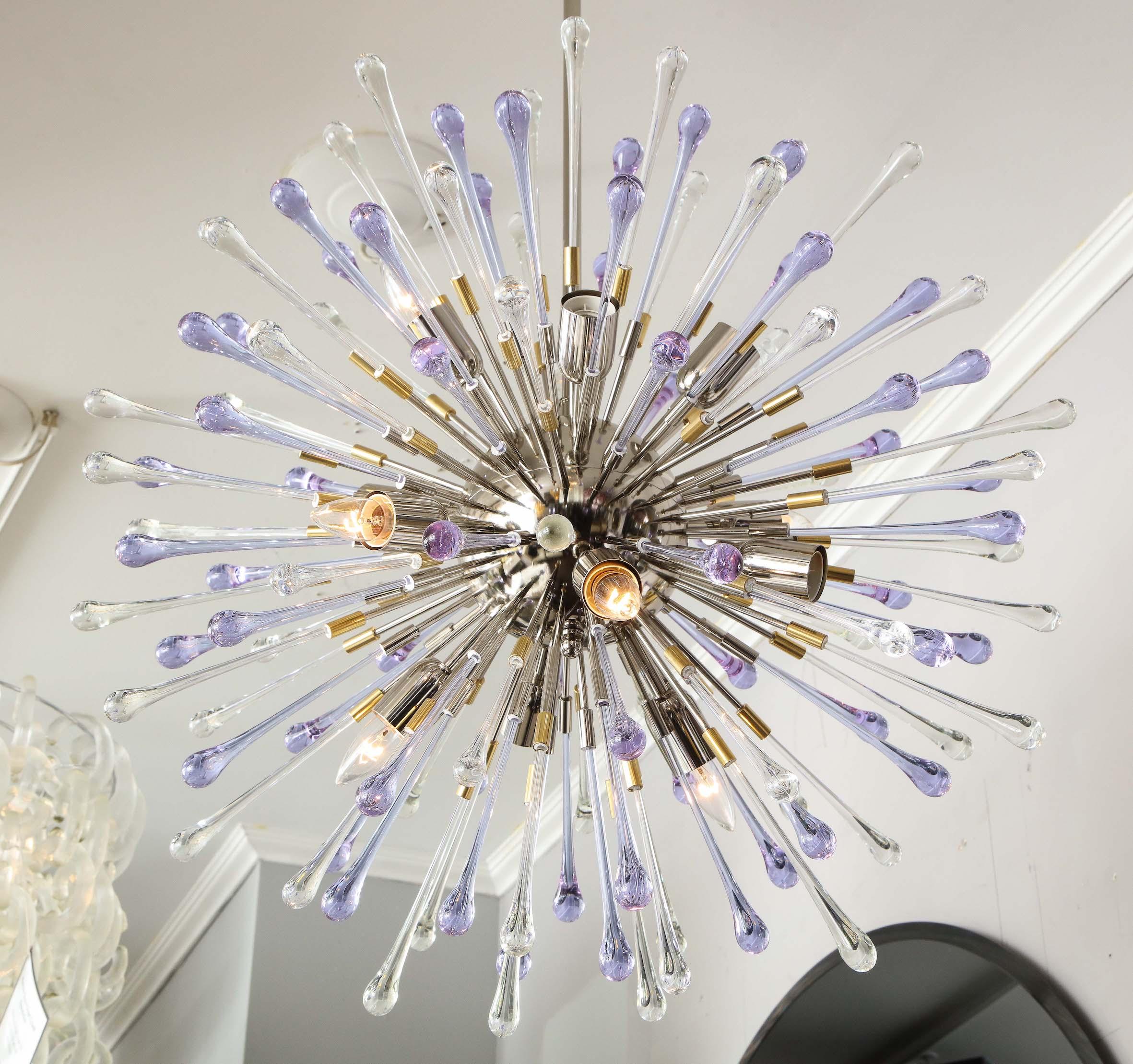 Custom Amethyst and Clear Teardrop Sputnik Chandelier In New Condition For Sale In New York, NY