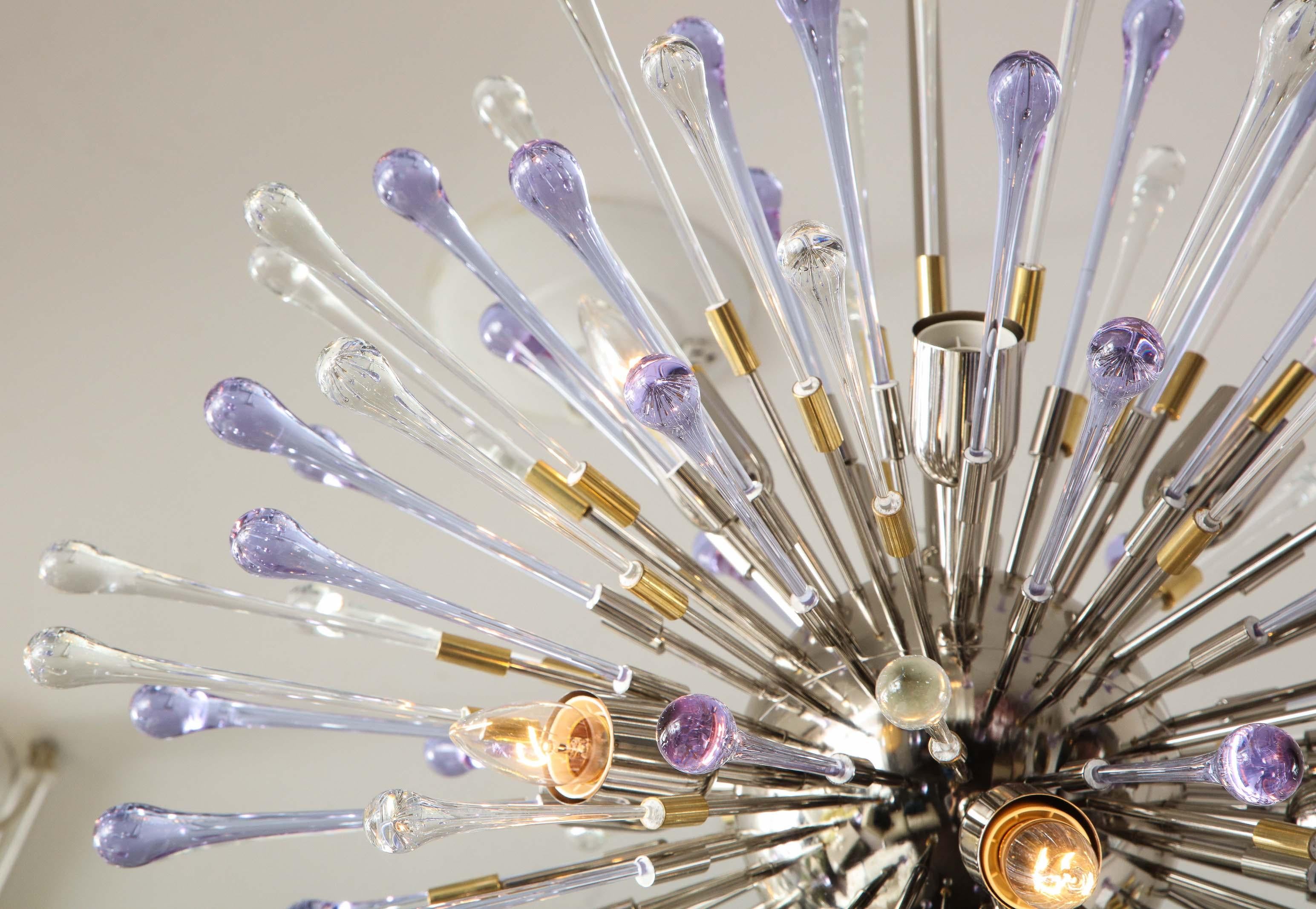 Metallo Lampadario Sputnik a goccia trasparente e ametista personalizzato in vendita