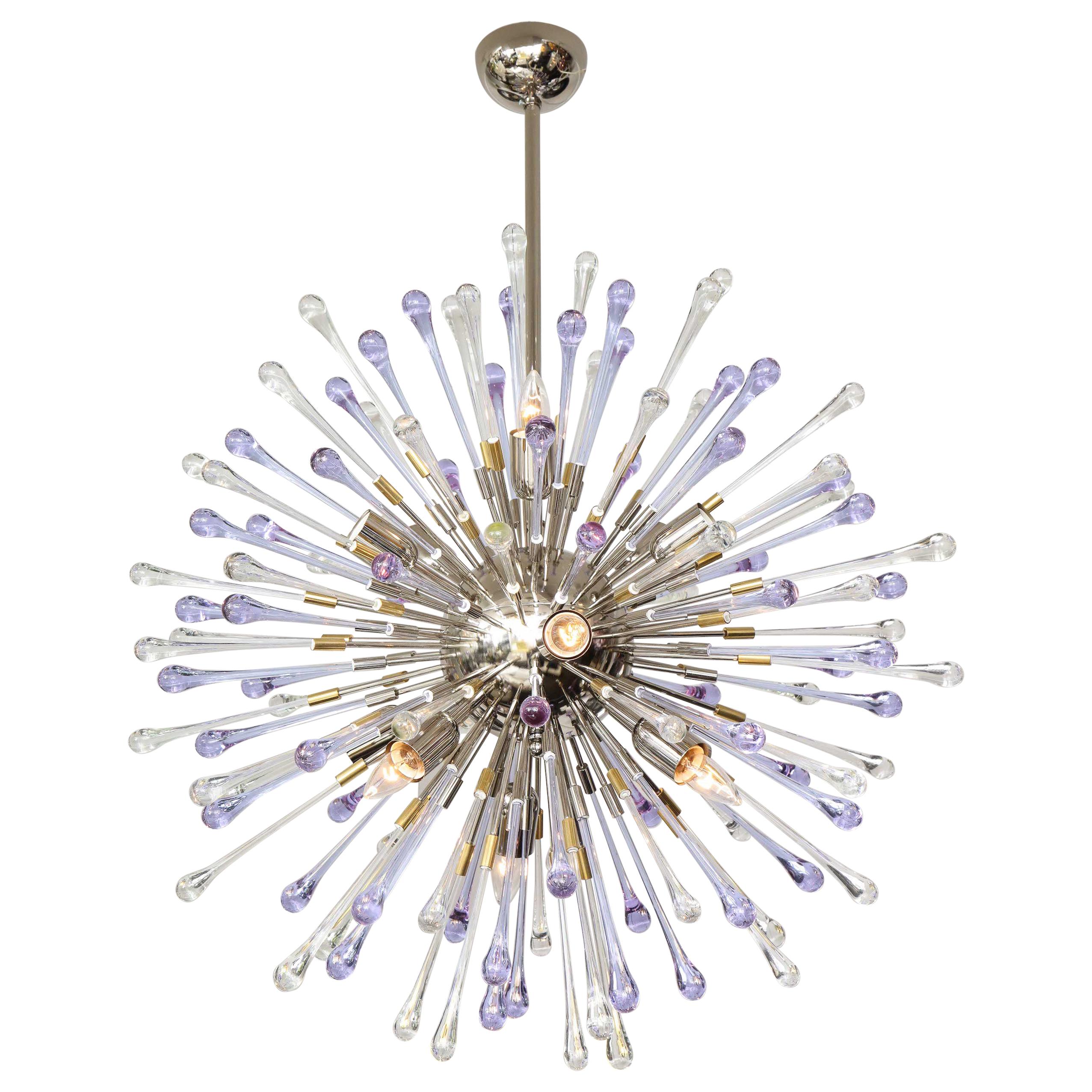 Custom Amethyst and Clear Teardrop Sputnik Chandelier For Sale