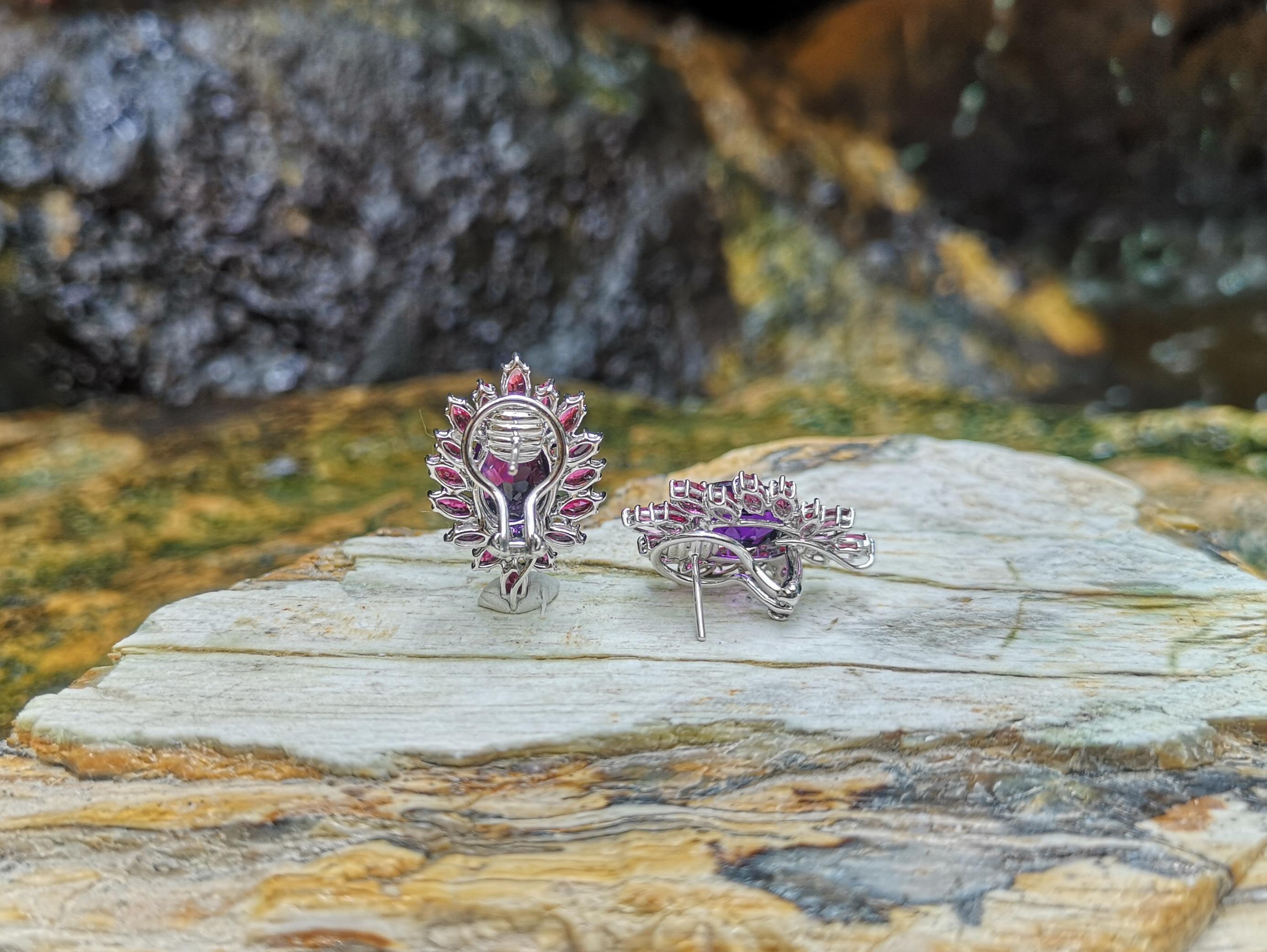  Boucles d'oreilles personnalisées en or jaune 18 carats avec améthyste et rubis Pour femmes 