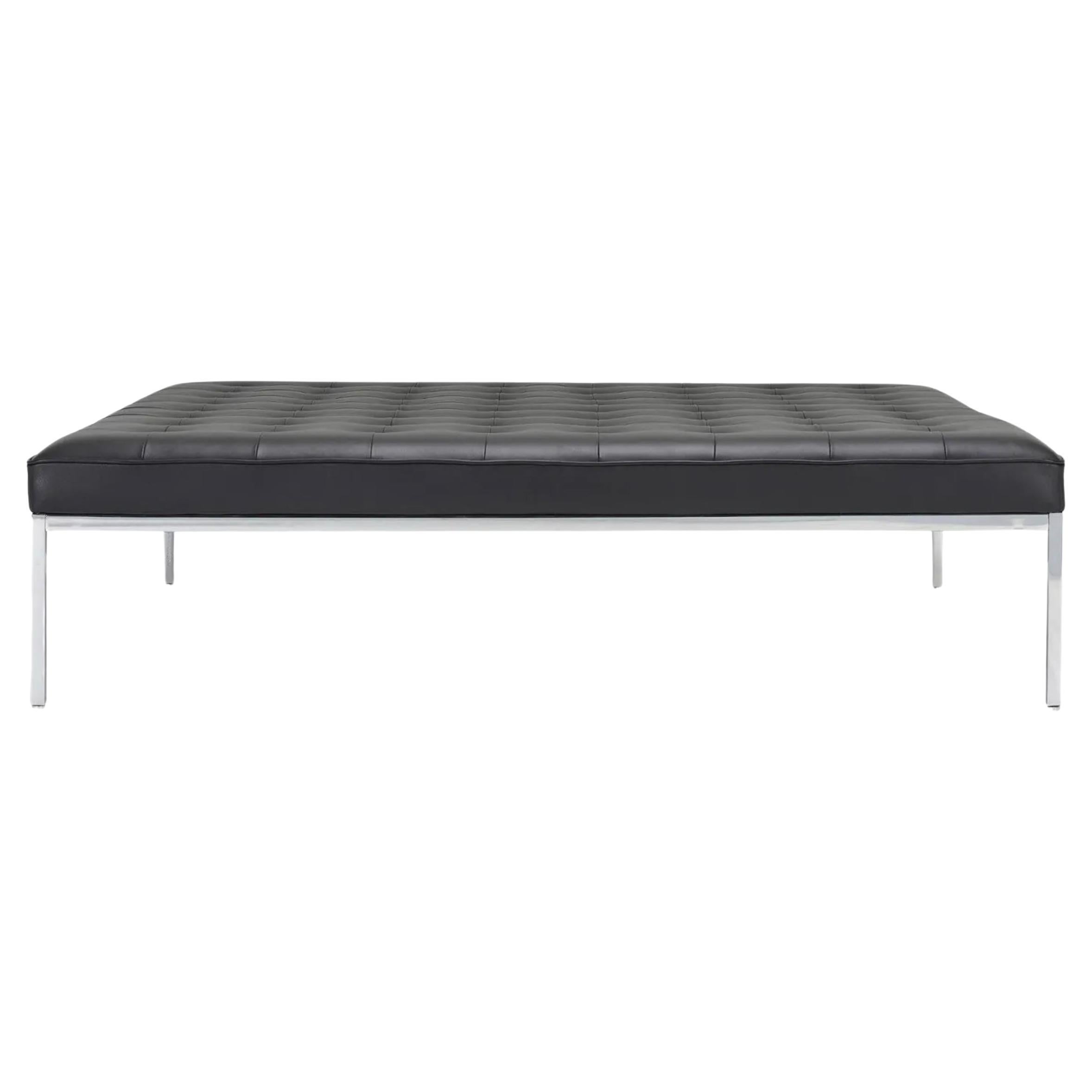 Custom unique Florence Knoll bench for Knoll is black leather and chrome frame. Amazing opportunity to own a one of a kind piece. This bench can also make a great soft ottoman. 