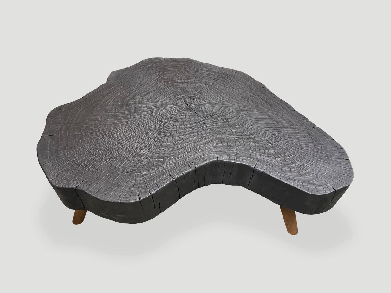 CUSTOM Andrianna Shamaris Amorphous Charred Coffee Table with Charred wood legs In Excellent Condition For Sale In New York, NY