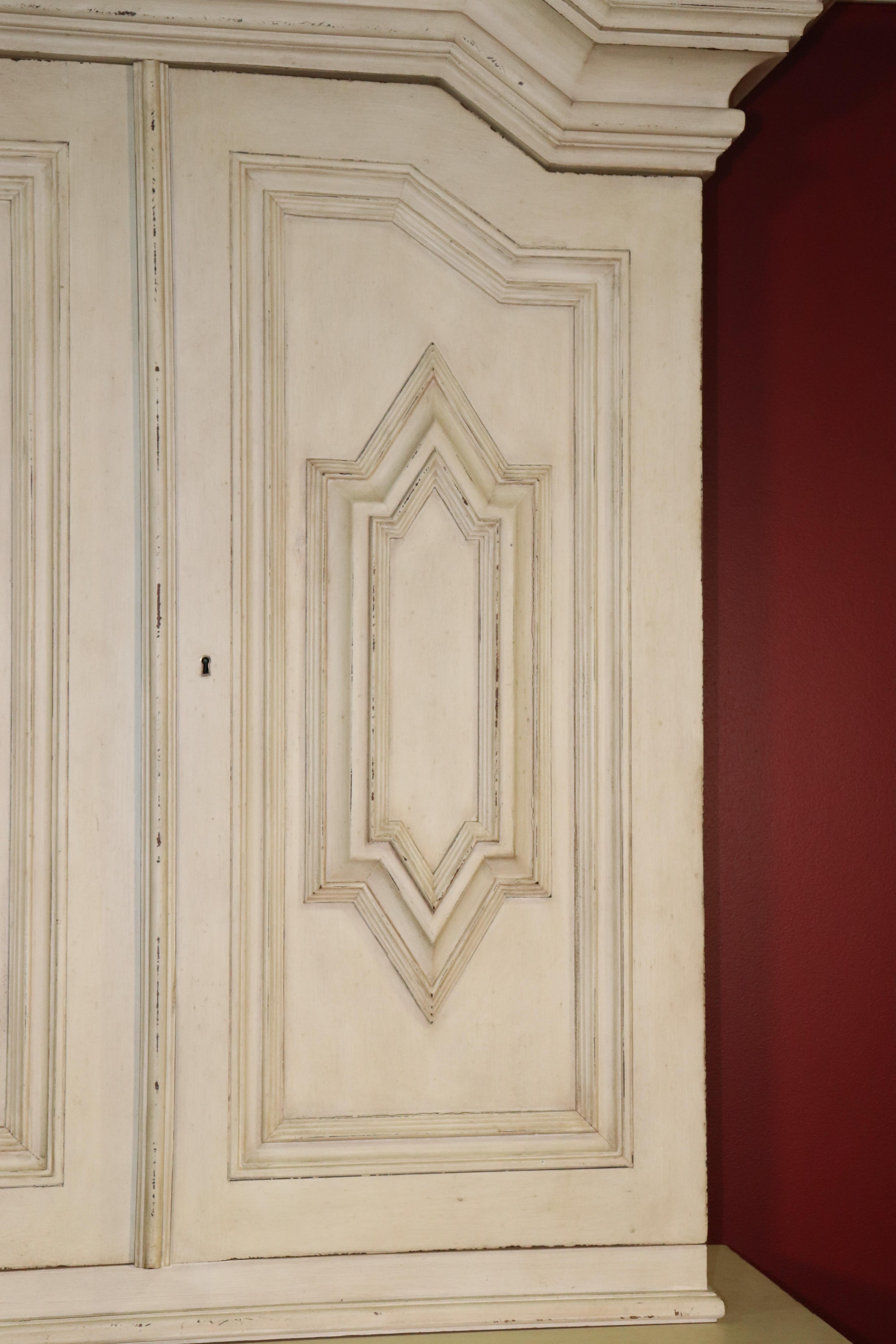 Custom Antique Distressed Two-Piece Painted Swedish Gustavian Armoire Wardrobe 6