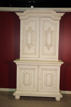 Custom Antique Distressed Two-Piece Painted Swedish Gustavian Armoire Wardrobe