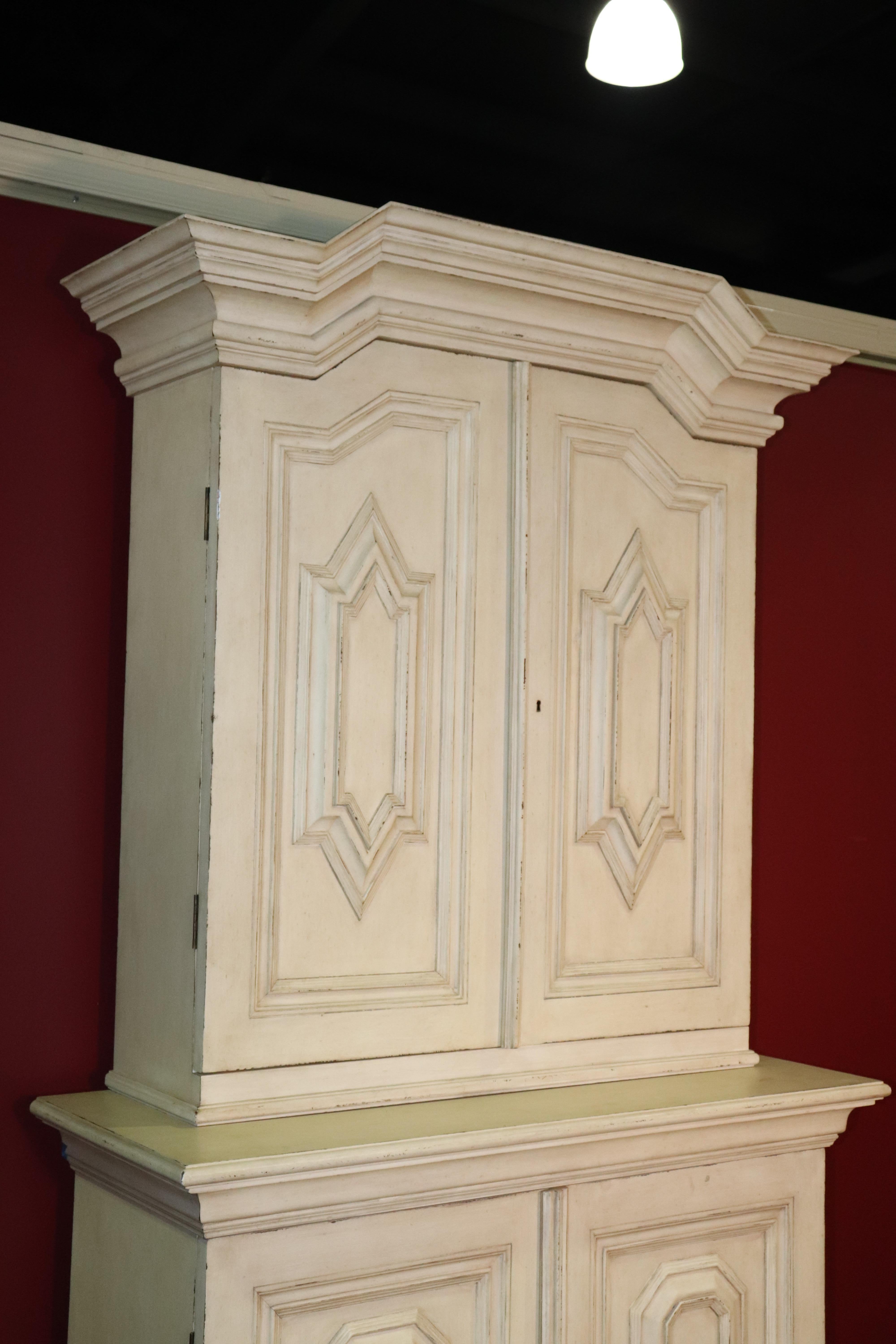 Custom Antique Distressed Two-Piece Painted Swedish Gustavian Armoire Wardrobe 1