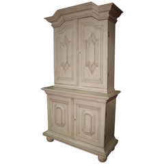 Custom Antique Distressed Two-Piece Painted Swedish Gustavian Armoire Wardrobe