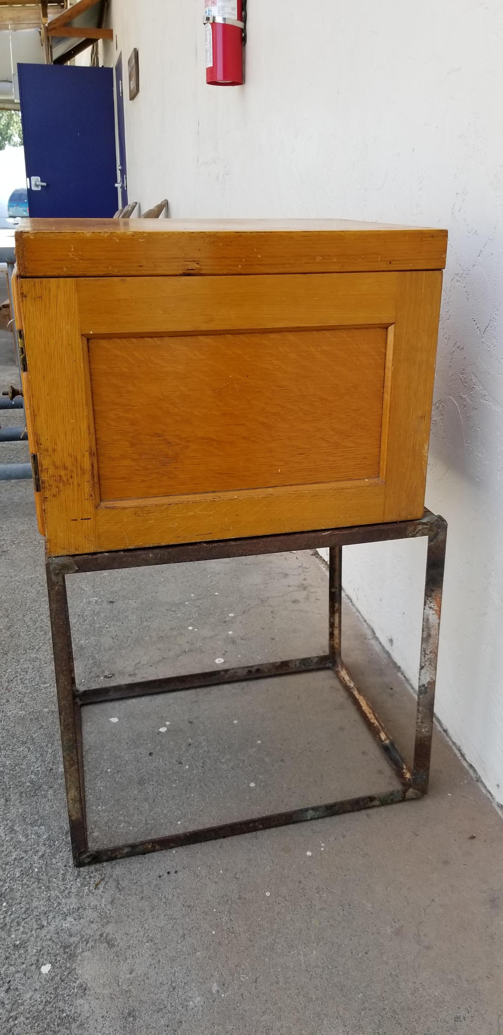 Custom Antique File Cabinet with Steel Base In Good Condition In Fulton, CA