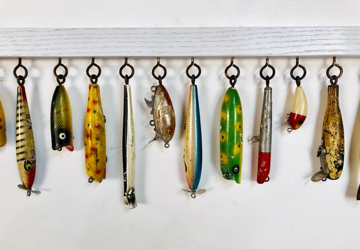 Mid-20th Century Custom Antique Nautical Wooden Fishing Lure Display