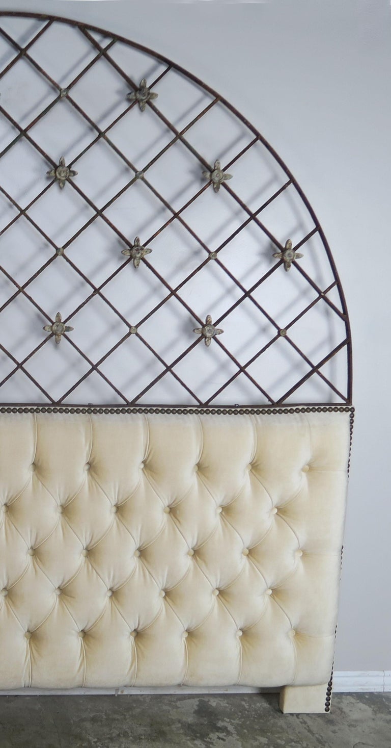Custom Antique Wrought Iron and Velvet Headboard by Melissa Levinson at
