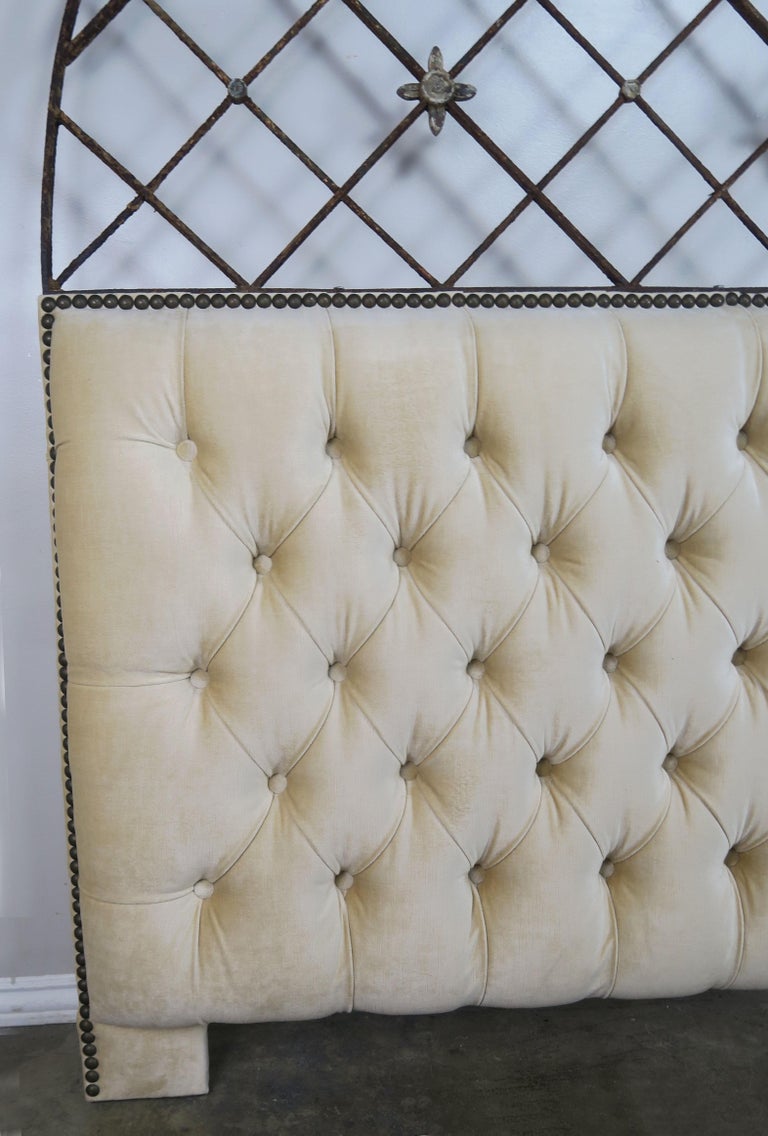 Custom Antique Wrought Iron and Velvet Headboard by Melissa Levinson at