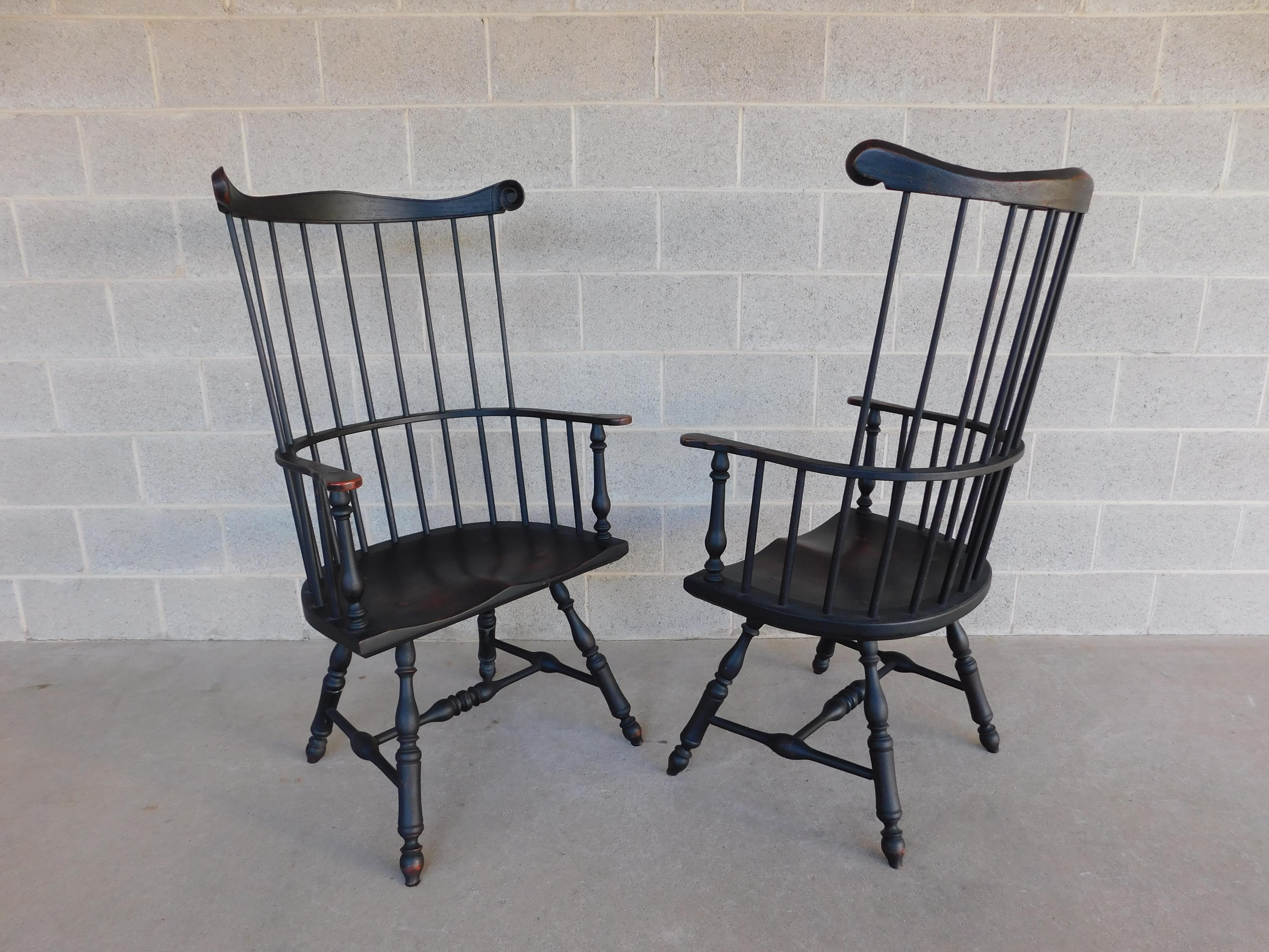 Custom Antiqued Distressed Finish Philadelphia Style Windsor Arm Chairs - a Pair 6
