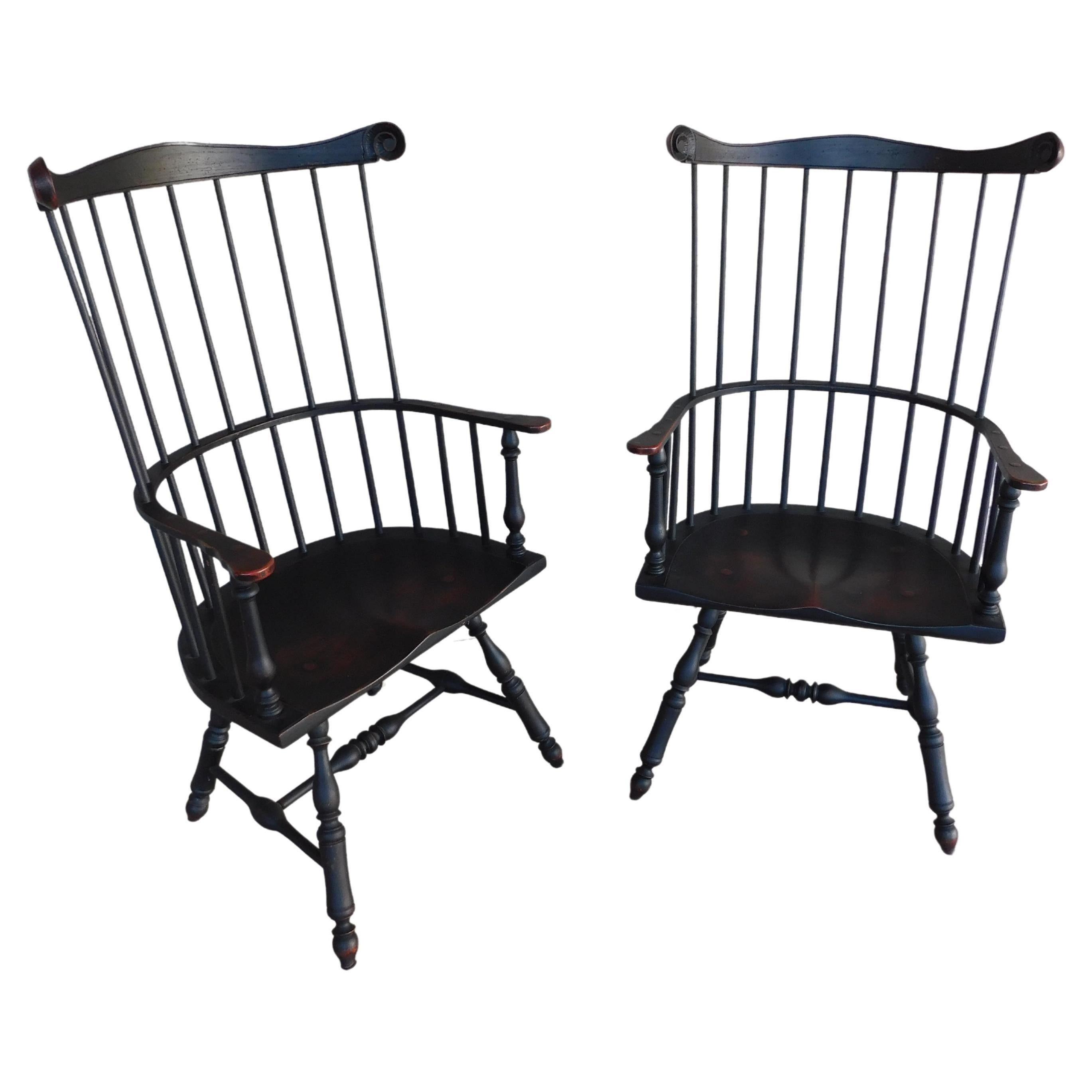 Custom Antiqued Distressed Finish Philadelphia Style Windsor Arm Chairs - a Pair