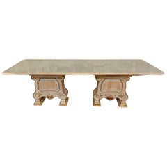 Custom Antiqued Mirrored Dining Table on Pair of French Carved Pine Bases