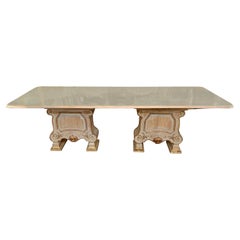 Custom Antiqued Mirrored Dining Table on Pair of French Carved Pine Bases