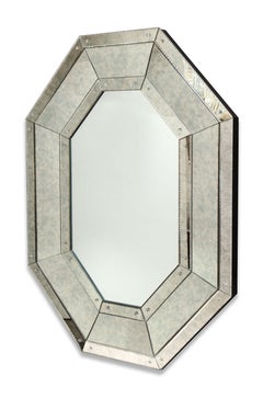 Custom Antiqued Octagon Mirror with Pie Crust Edges and Glass Rosettes