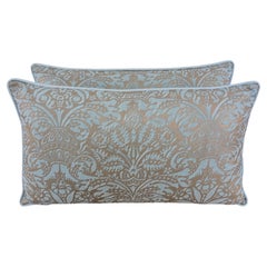 Custom Aquamarine & Gold Fortuny lumbar Pillows