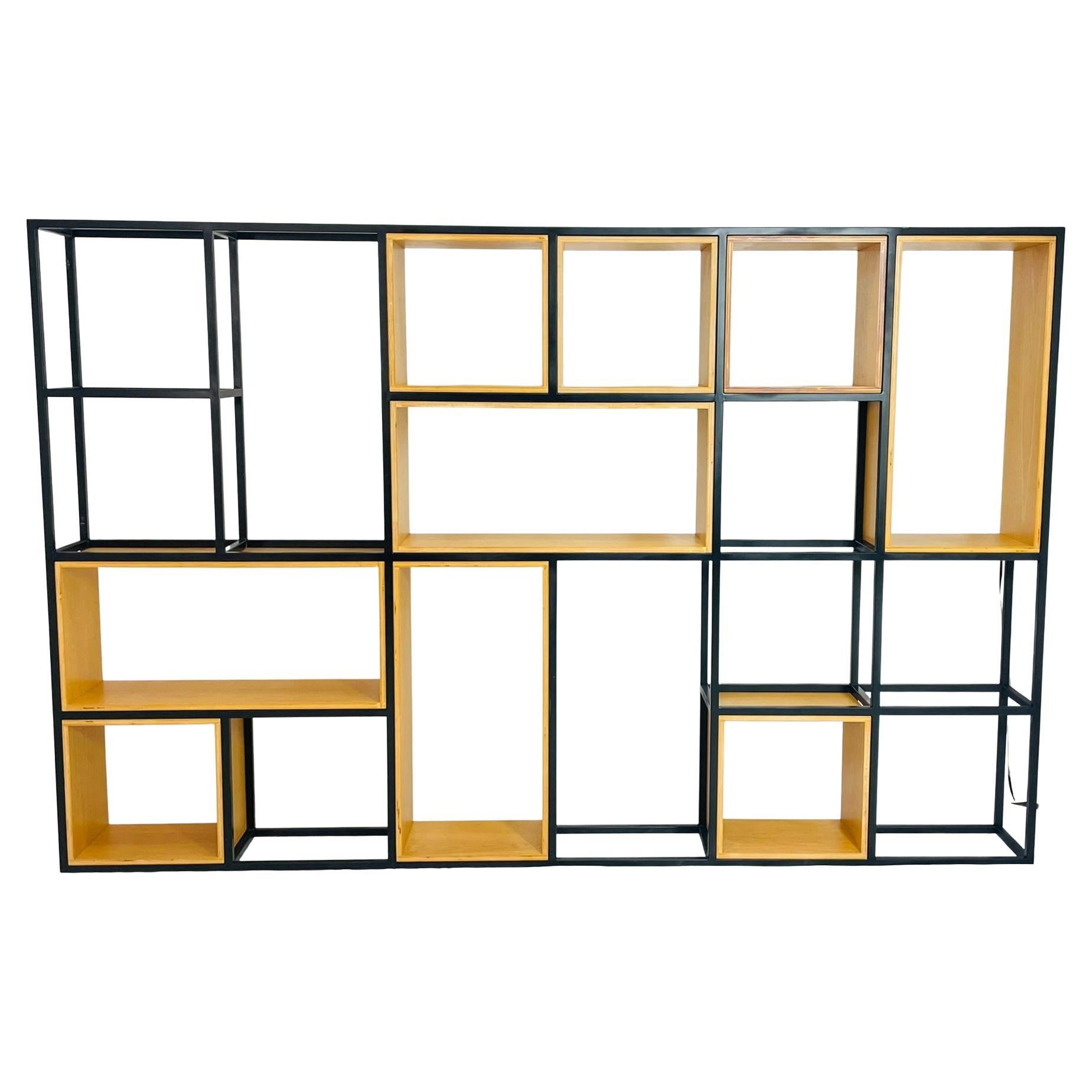 Custom Architectural Metal and Wood Display Cabinet / Bookcase, USA 1990
s
