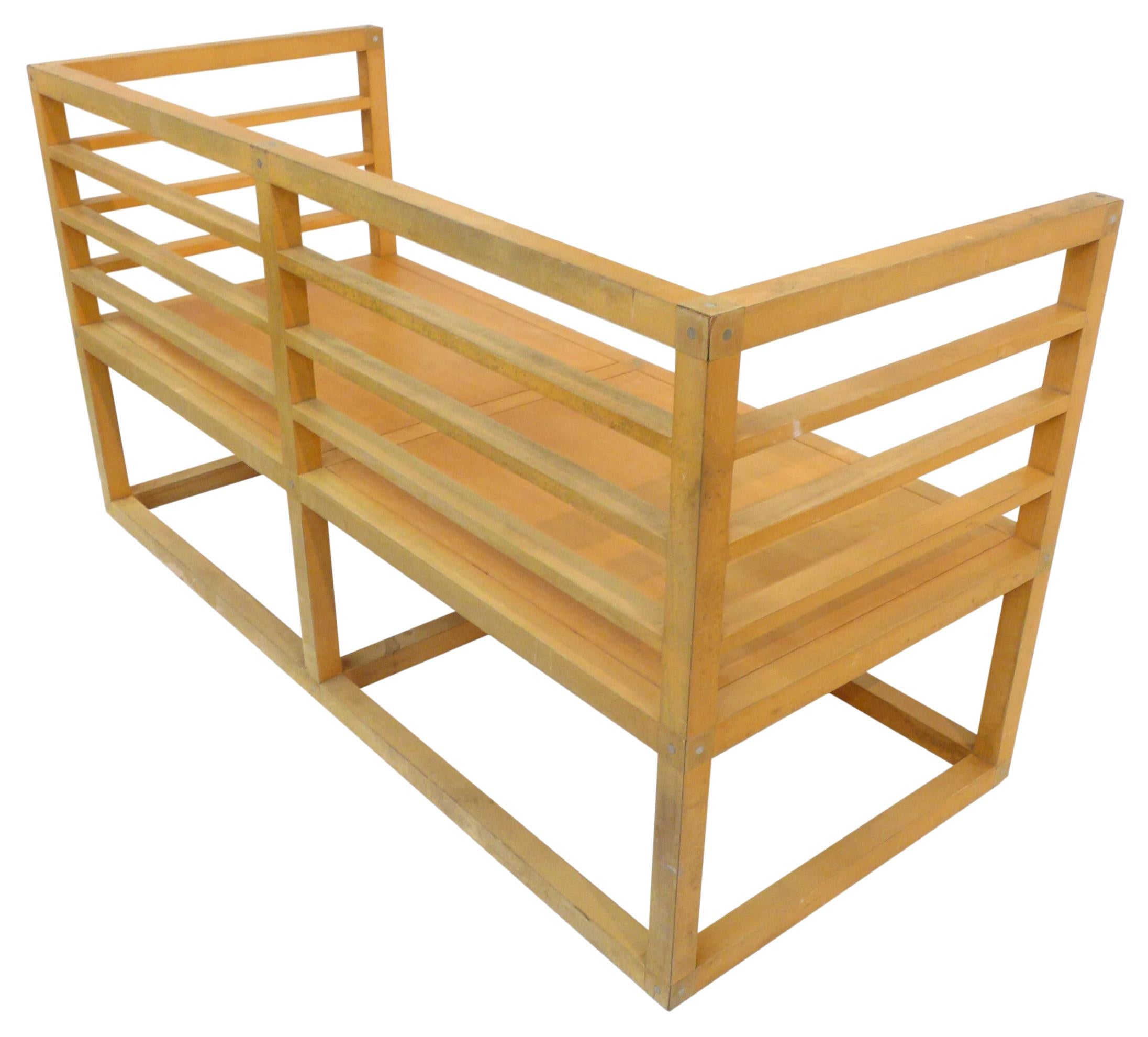 Modern Custom Architectural Wood Settee by William Peterson For Sale