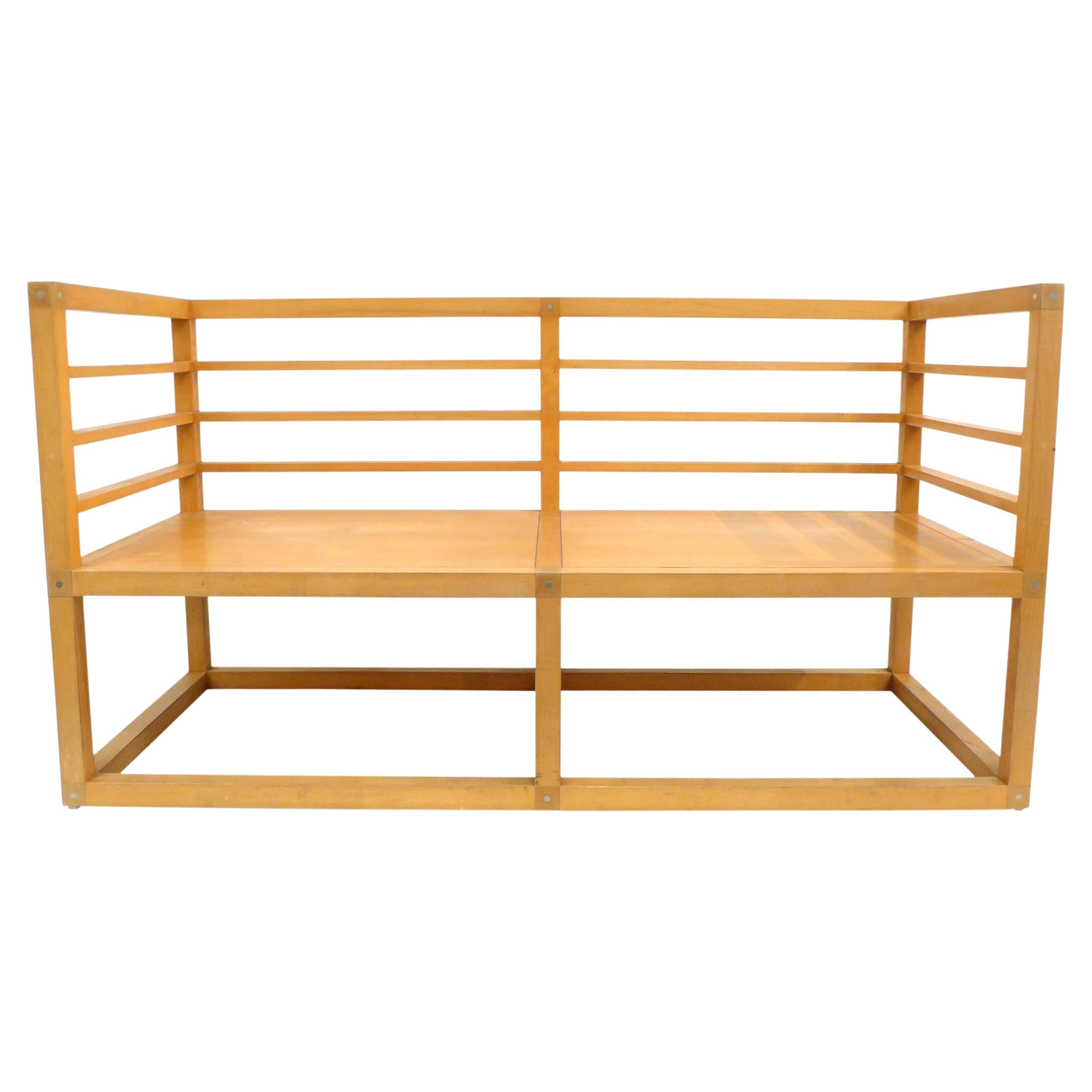 Custom Architectural Wood Settee by William Peterson For Sale