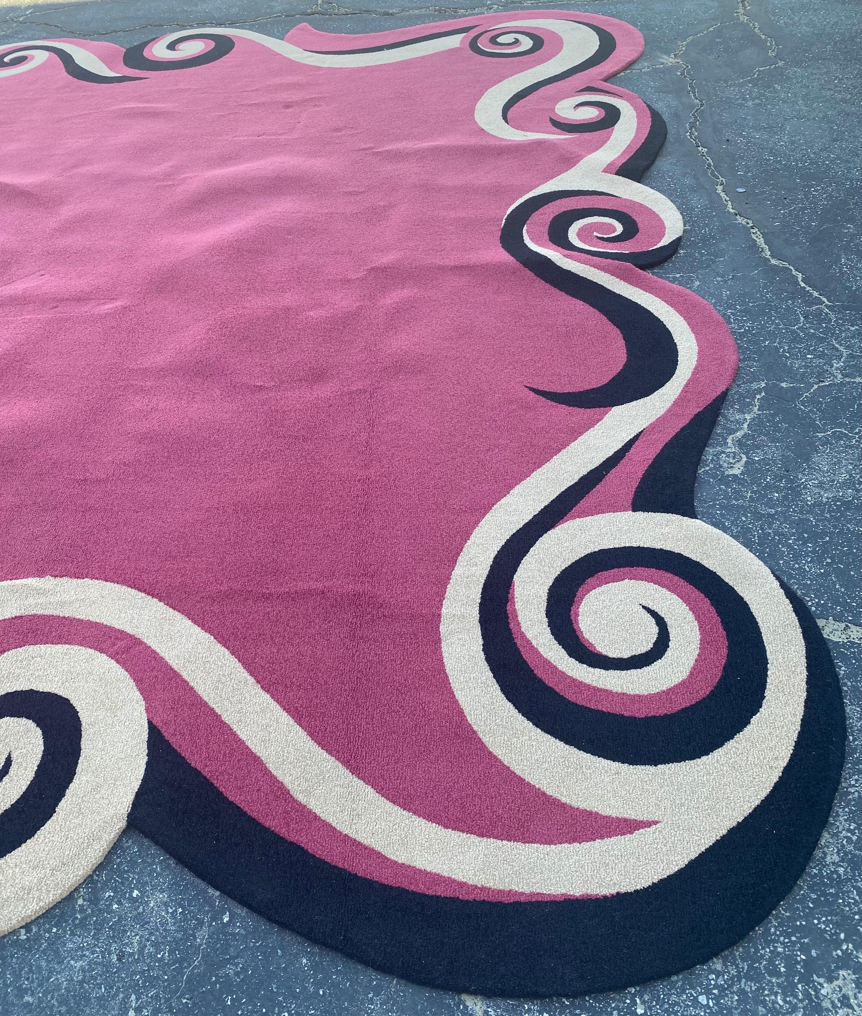 Hand-Crafted Custom Area Rug in French Moderne Style Pink and Black